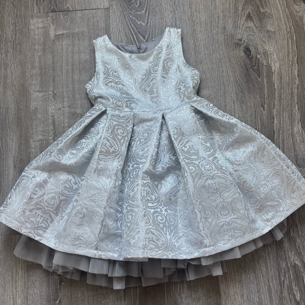 Elegant Silver Kids Dress with Intricate Design